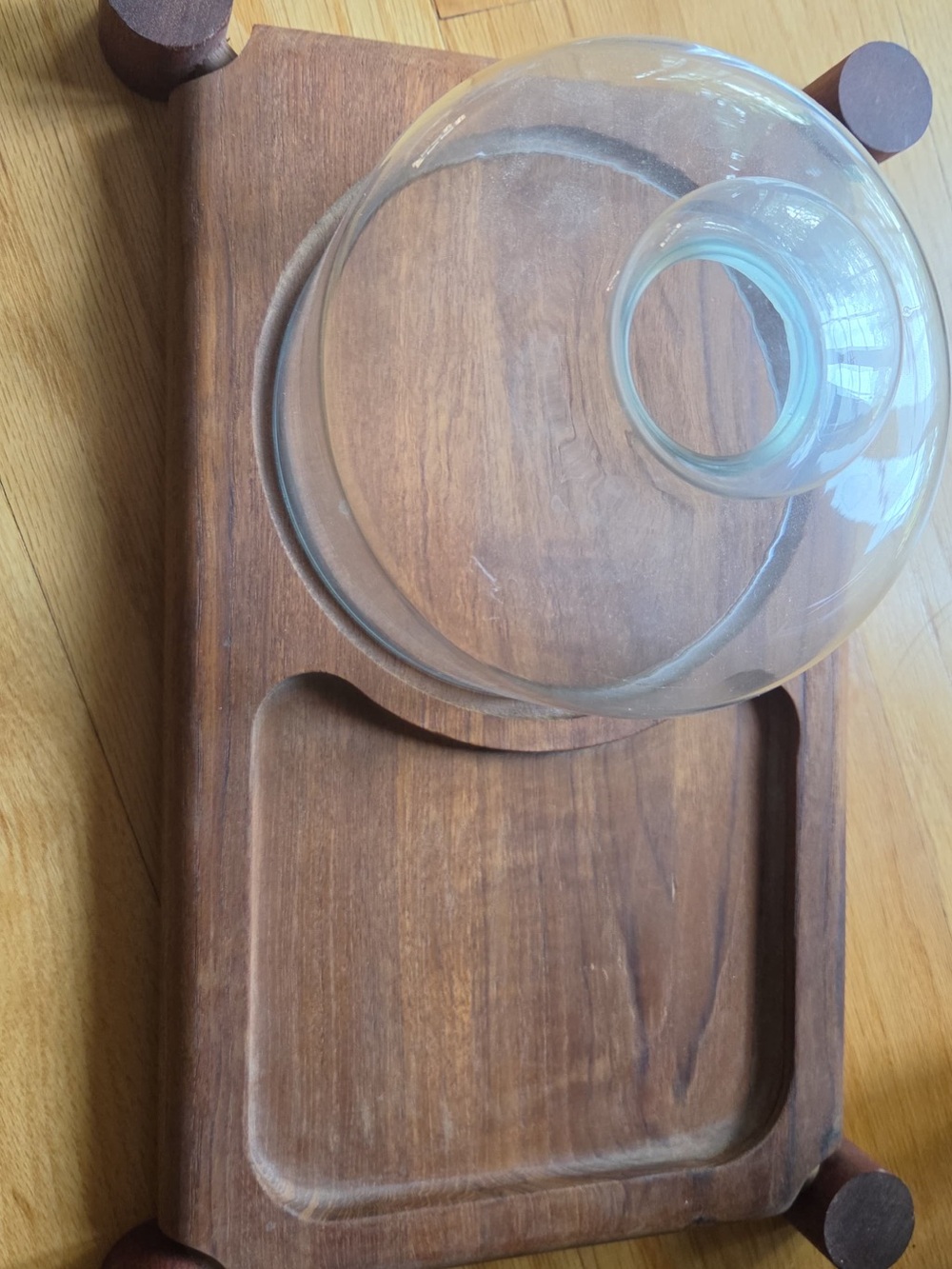 Wooden Serving Tray with Clear Glass Vase - cheese board